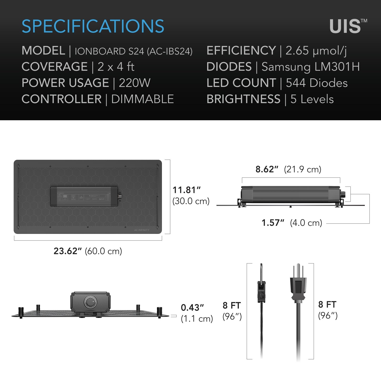 AC Infinity IONBOARD S24, Full Spectrum LED Grow Light 200W, Samsung LM301B, 2x4 Ft. Coverage - Midwest Grow LLC