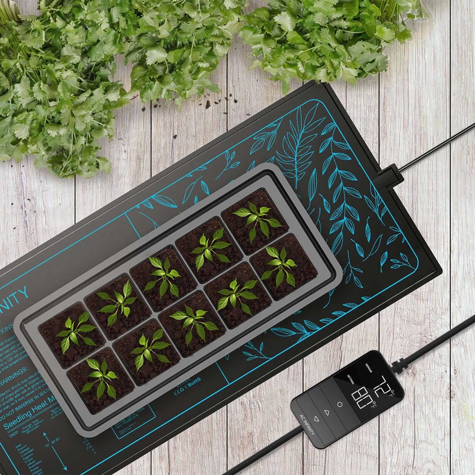 AC Infinity SUNCORE H3, Seedling Heat Mat with Heat Controller, IP-67 Waterproof, 10" x 20.75" - Midwest Grow LLC