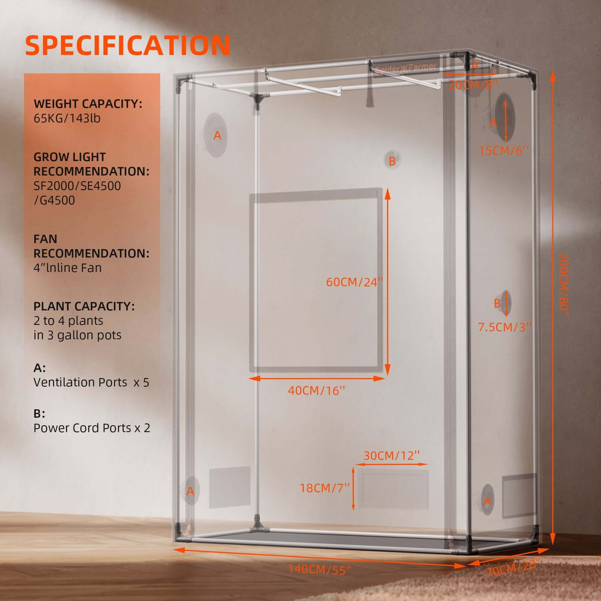 Spider Farmer 4' 8" x 2' 4" x 6' 6" (140 x 70 x 200 cm) Pro White Indoor Grow Tent - Midwest Grow LLC