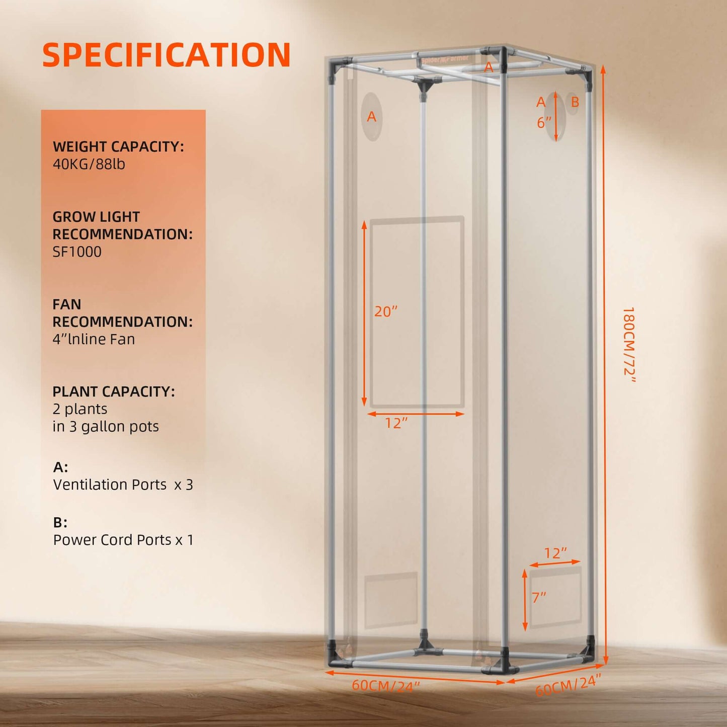 Spider Farmer 2' x 2' x 6' (60 x 60 x 180 cm) Pro White Indoor Grow Tent - Midwest Grow LLC