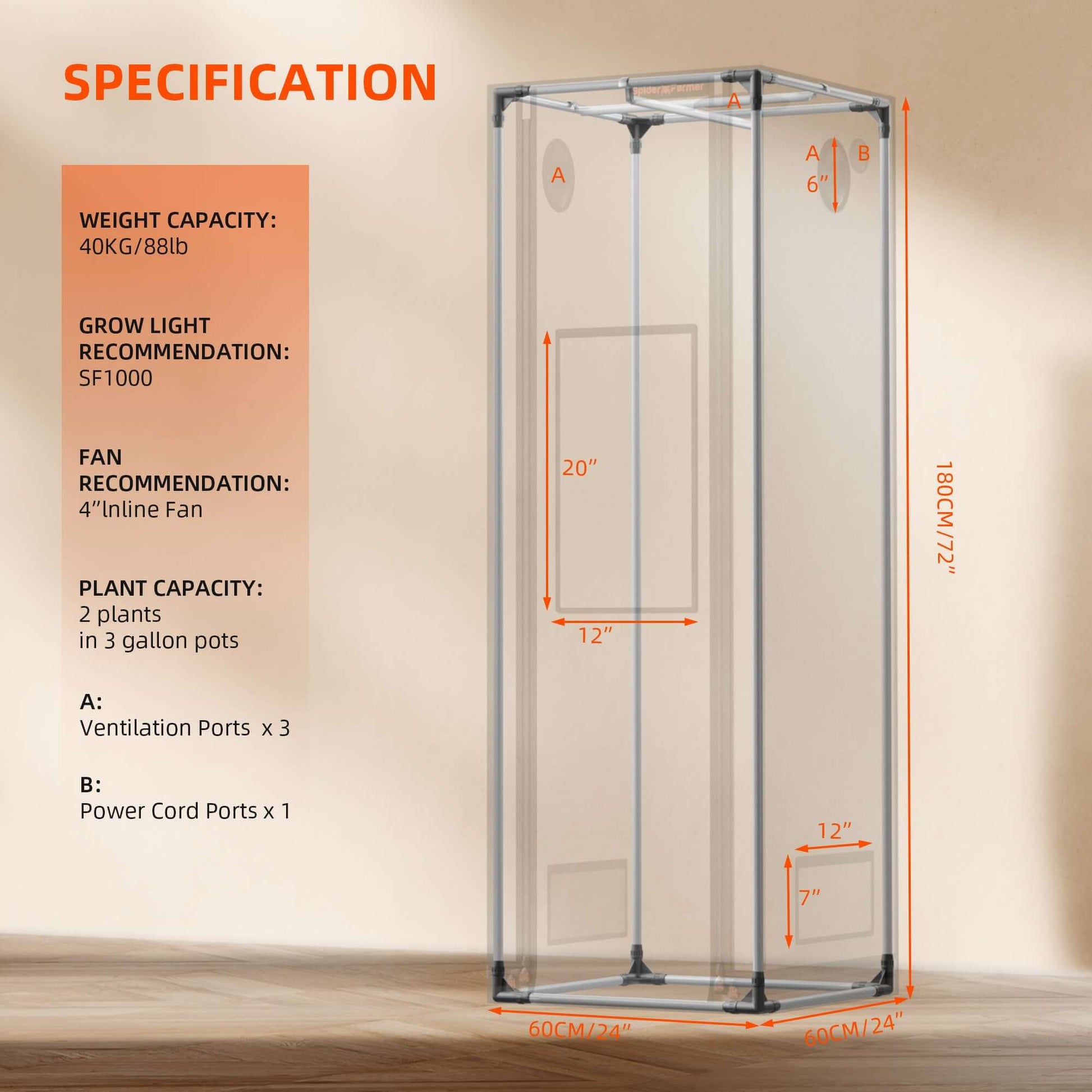Spider Farmer 2' x 2' x 6' (60 x 60 x 180 cm) Pro White Indoor Grow Tent - Midwest Grow LLC