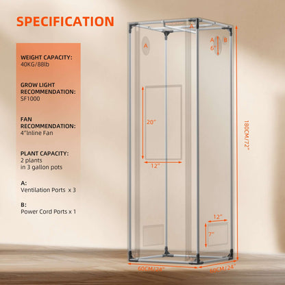 Spider Farmer 2' x 2' x 6' (60 x 60 x 180 cm) Pro White Indoor Grow Tent - Midwest Grow LLC