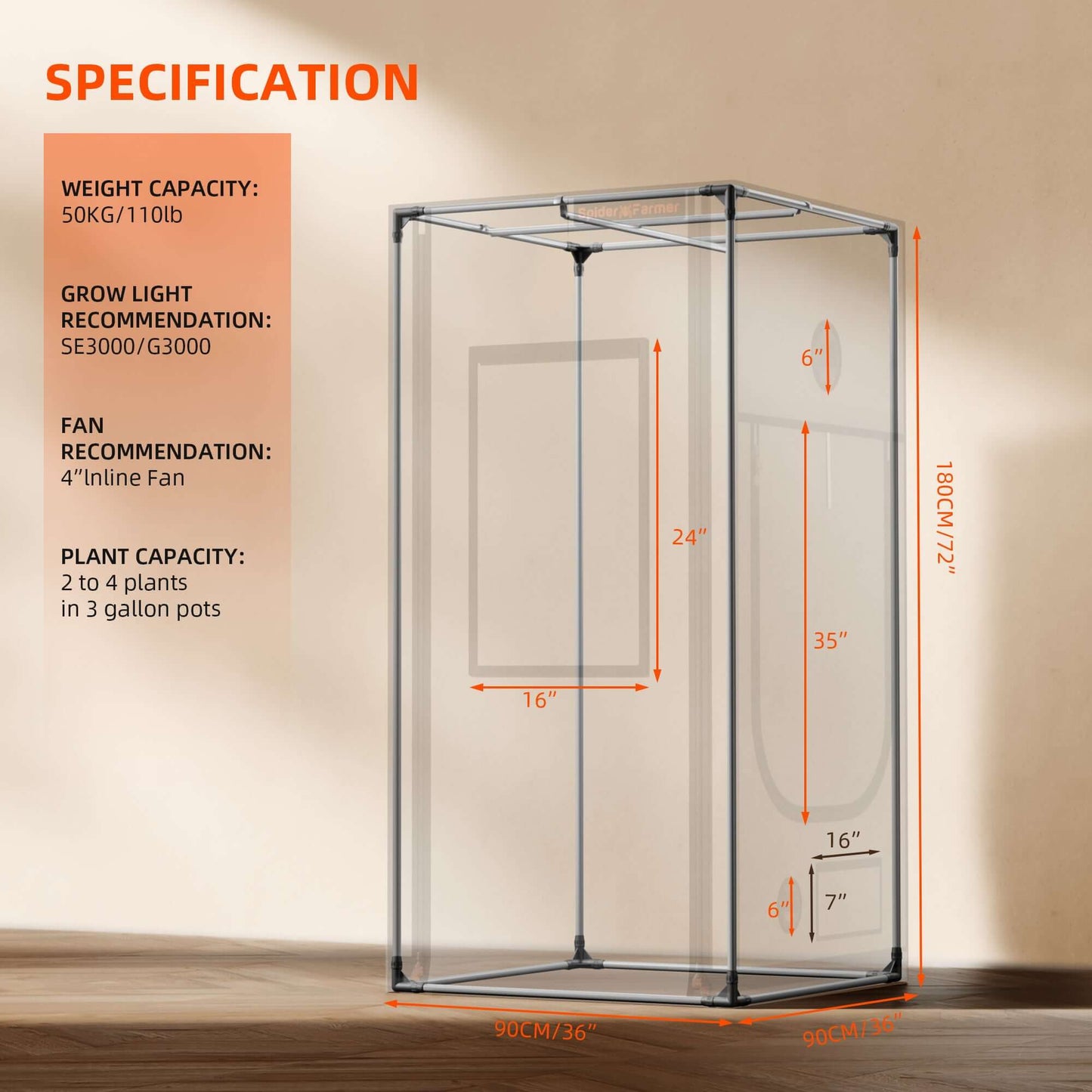 Spider Farmer 3' x 3' x 6' (90 x 90 x 180 cm) Pro White Indoor Grow Tent - Midwest Grow LLC