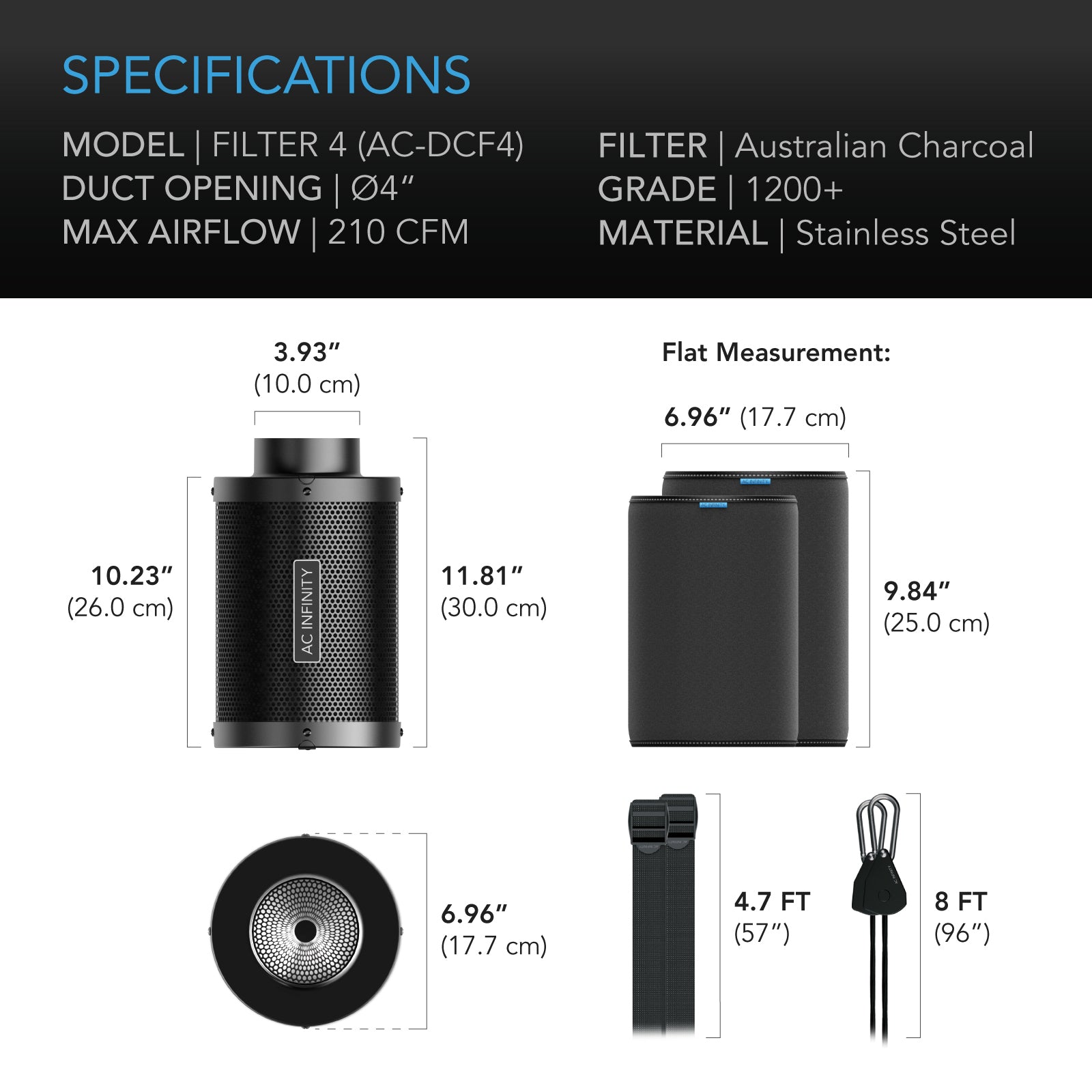 AC Infinity Duct Carbon Filter, Australian Charcoal, 4-Inch - Midwest Grow LLC