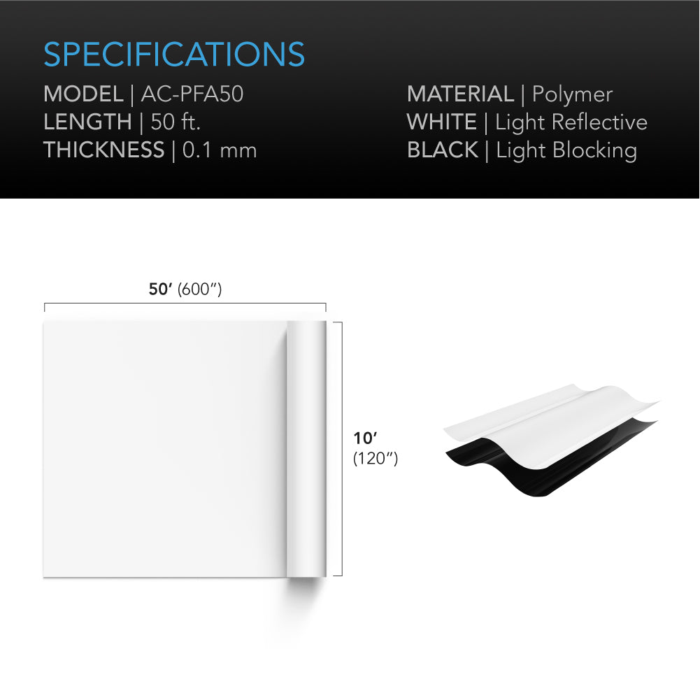 AC Infinity Black and White Panda Film, Waterproof Reflective Sheet, 10 x 50 ft. - Midwest Grow LLC