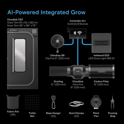AC Infinity Advance Grow Tent System 3x3, 3-Plant Kit, Integrated Smart Controls to Automate Ventilation, Circulation, Full Spectrum LED Grow Light - Midwest Grow LLC
