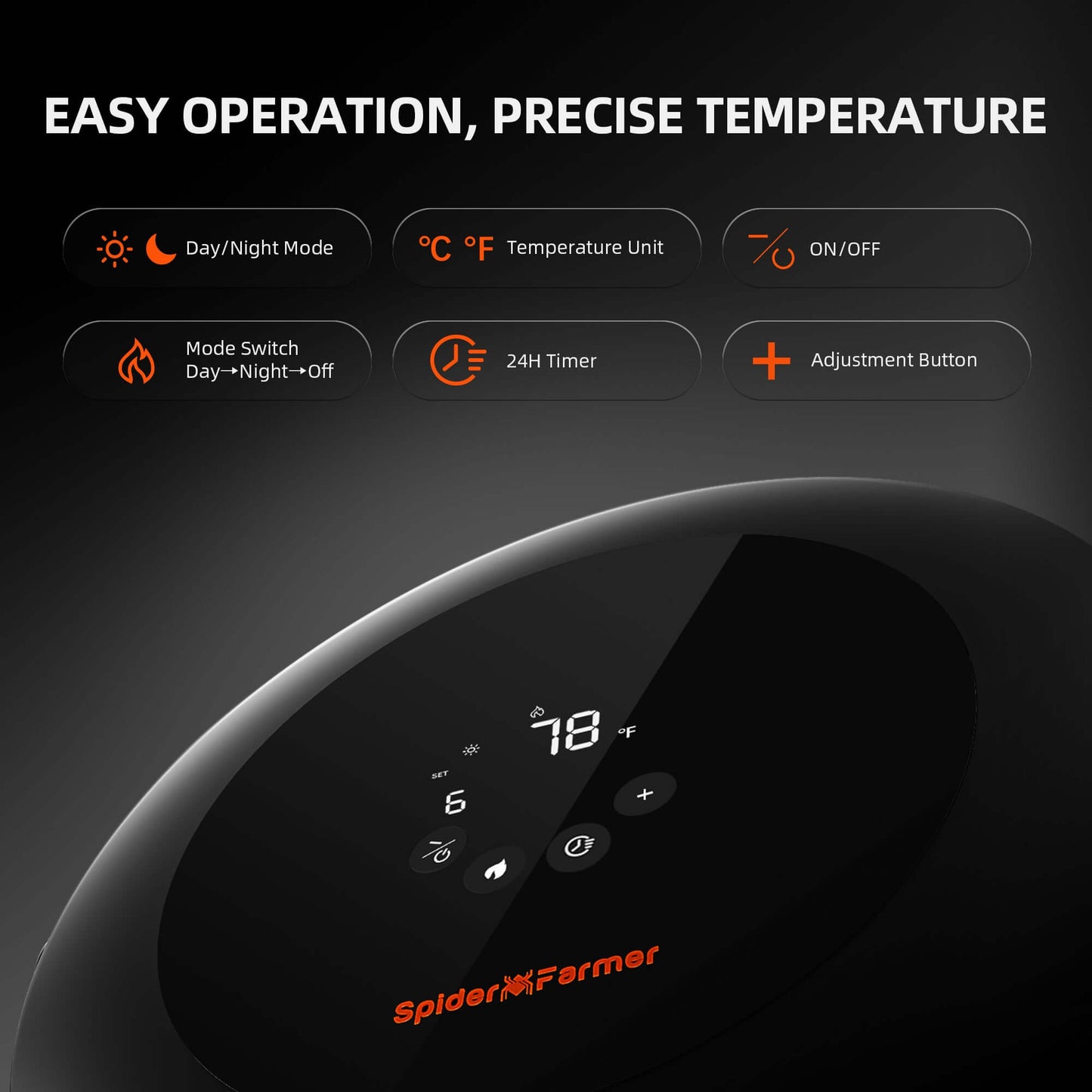 Spider Farmer Grow Tent Heater with Smart Temperature Control, Auto Settings, and 24H Timer - Midwest Grow LLC