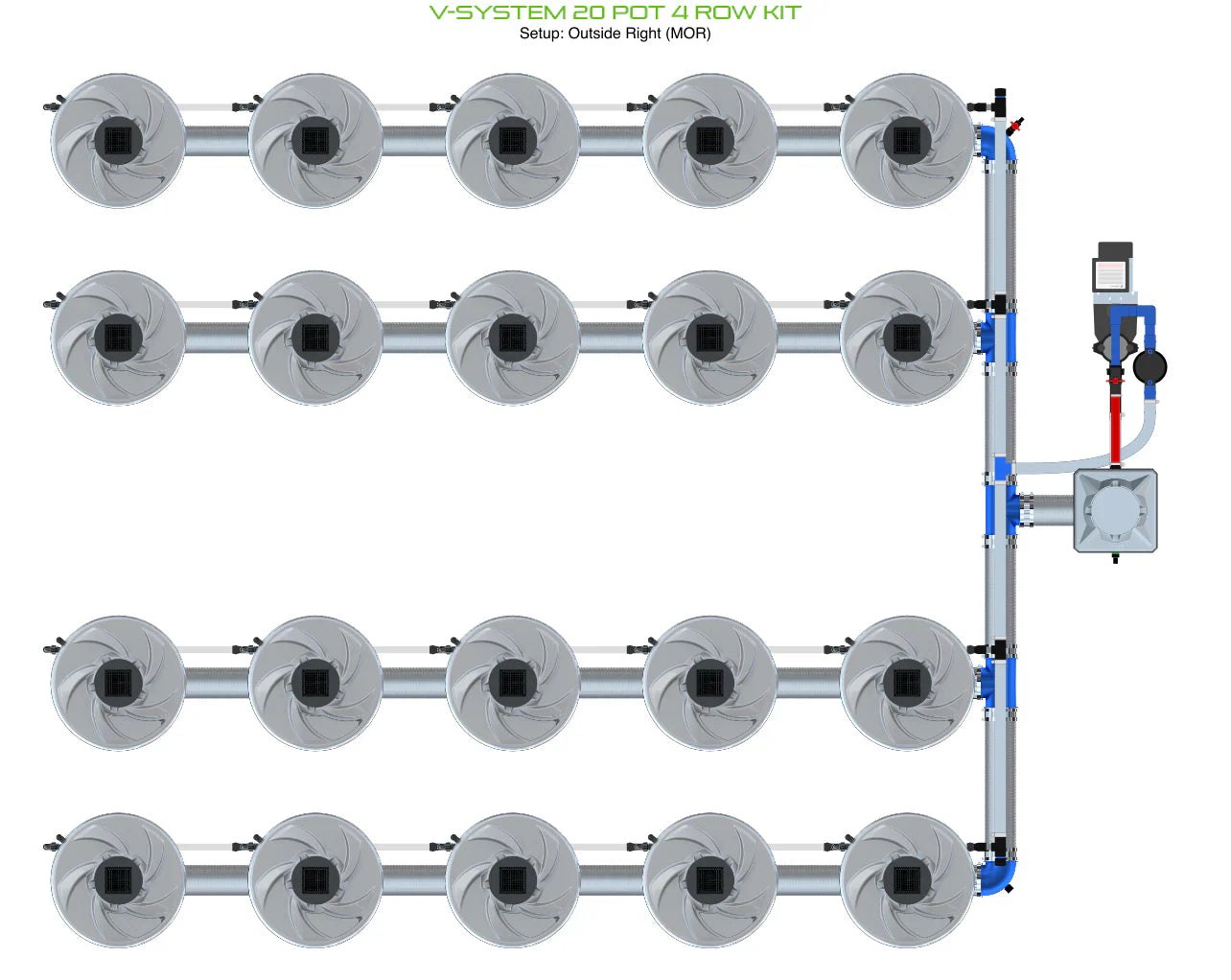 ALIEN Hydroponics V-SYSTEM 20 Pot 4 Row Kit