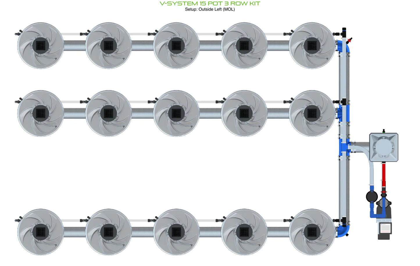 ALIEN Hydroponics V-SYSTEM 15 Pot 3 Row Kit