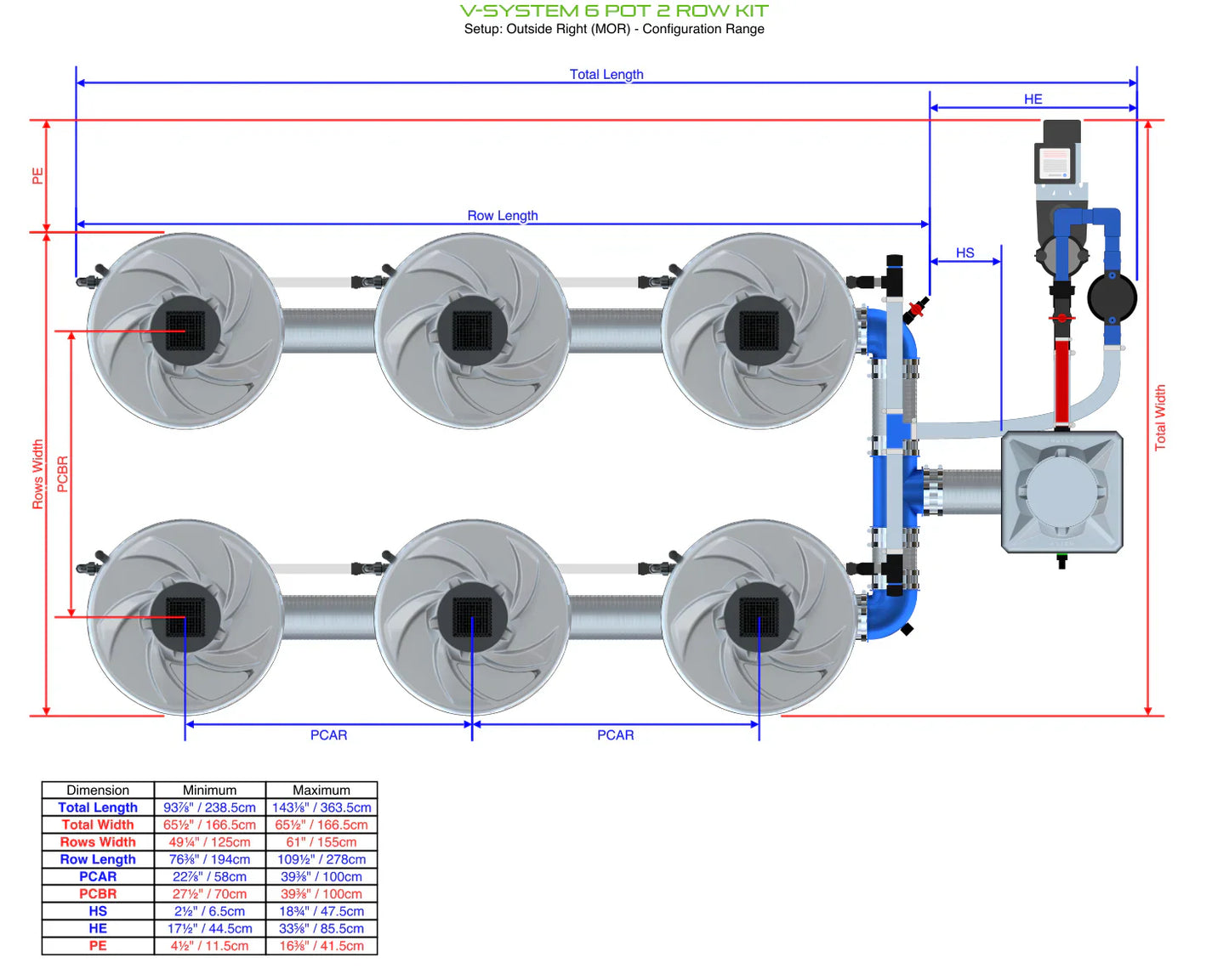 ALIEN Hydroponics V-SYSTEM 6 Pot 2 Row Kit - Midwest Grow LLC