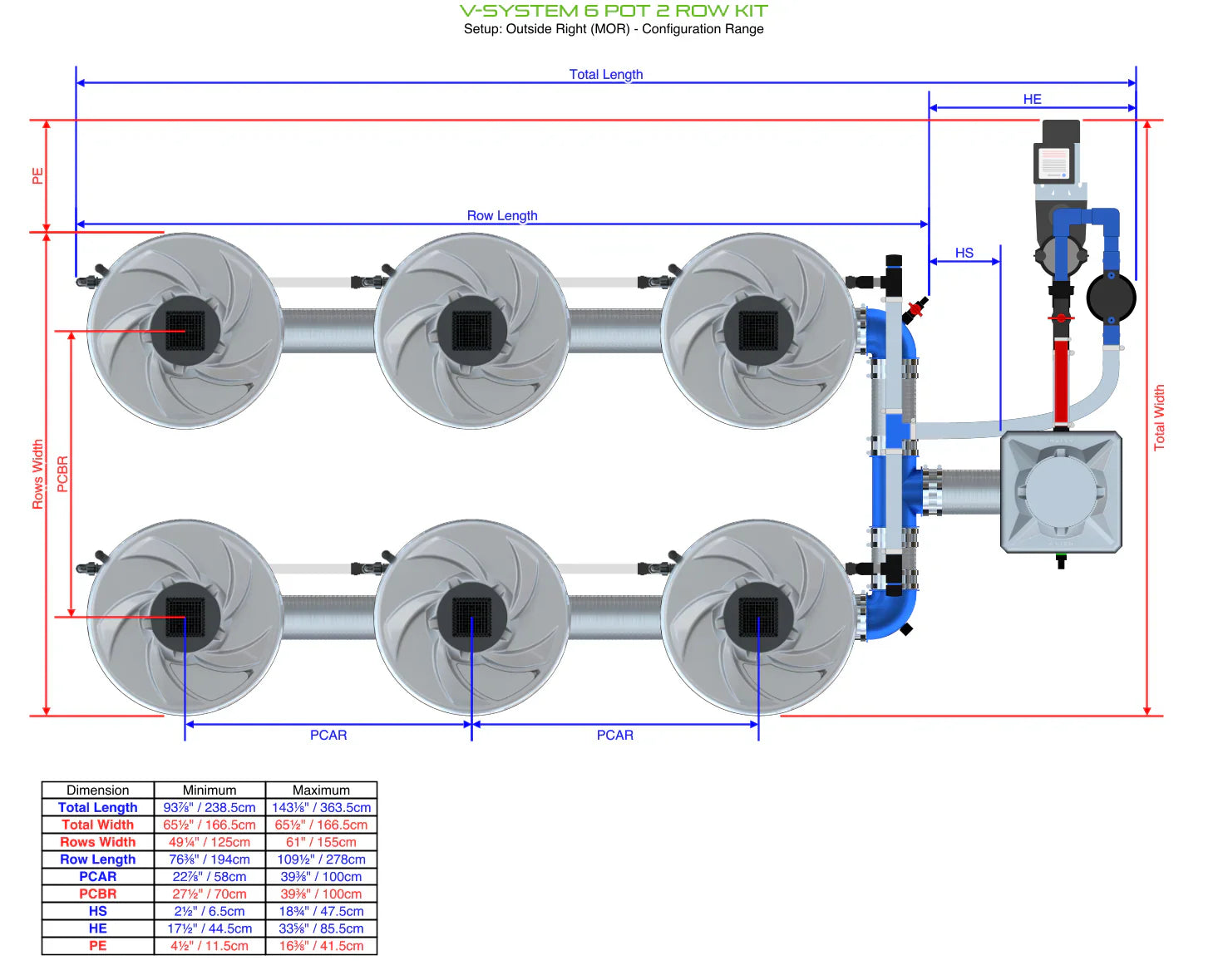 ALIEN Hydroponics V-SYSTEM 6 Pot 2 Row Kit - Midwest Grow LLC