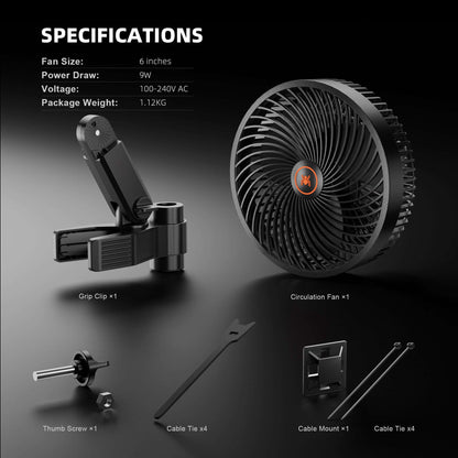 Spider Farmer 6" Clip Fan, 10-Speed with Wide-Angle Oscillation - Pack of 2 - Midwest Grow LLC
