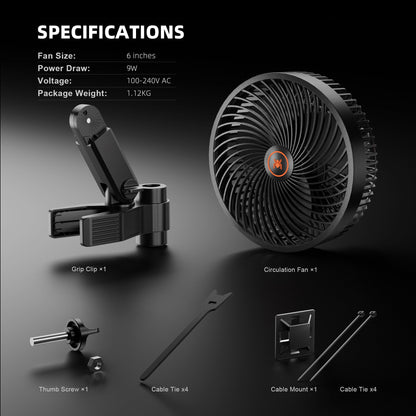 Spider Farmer 6" Clip Fan, 10-Speed with Wide-Angle Oscillation - Midwest Grow LLC