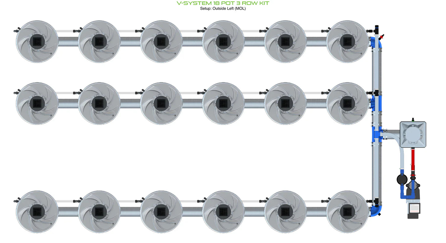 ALIEN Hydroponics V-SYSTEM 18 Pot 3 Row Kit
