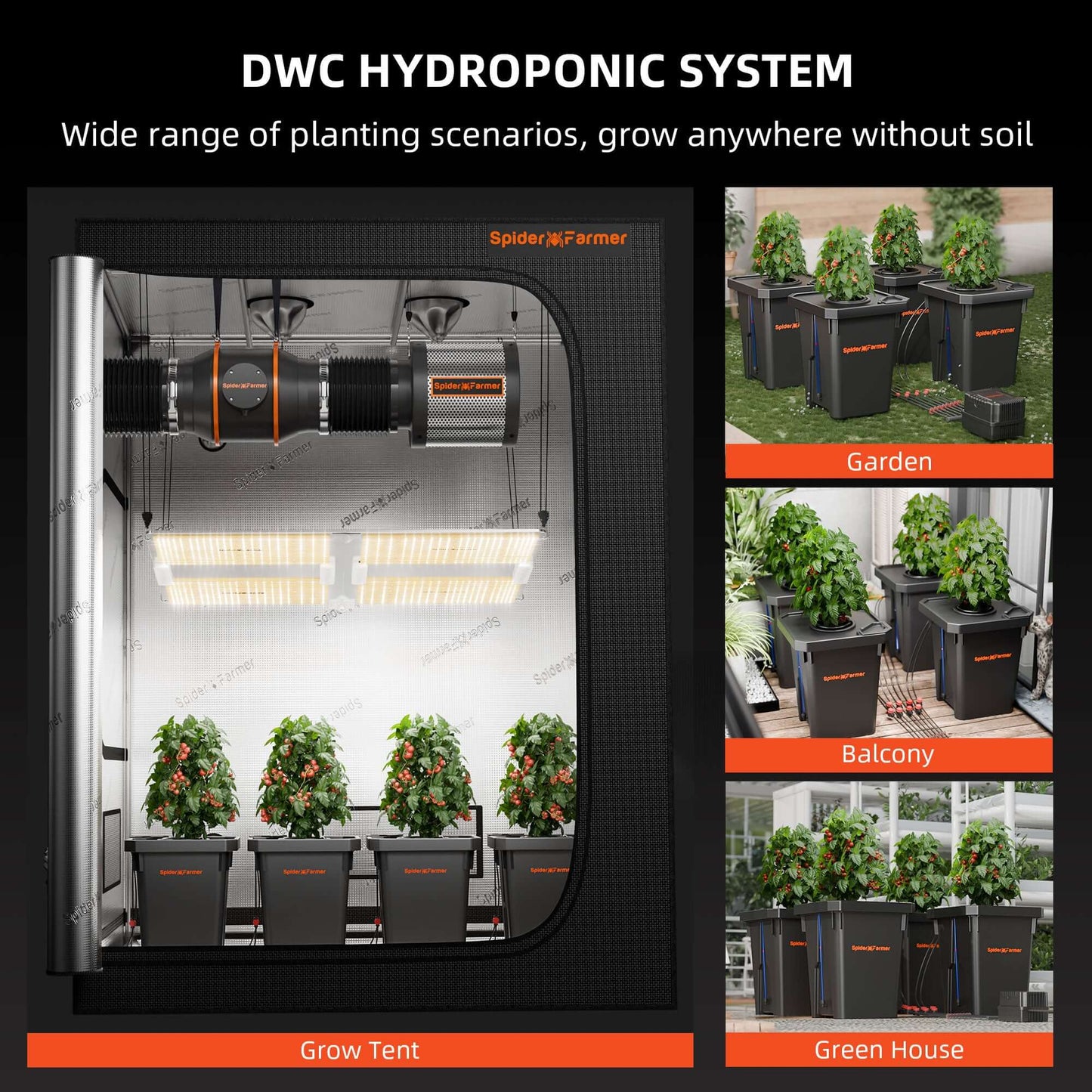 Spider Farmer Deep Water Culture Hydroponics Grow System with Top Drip Kit - 4 Bucket Kit - Midwest Grow LLC