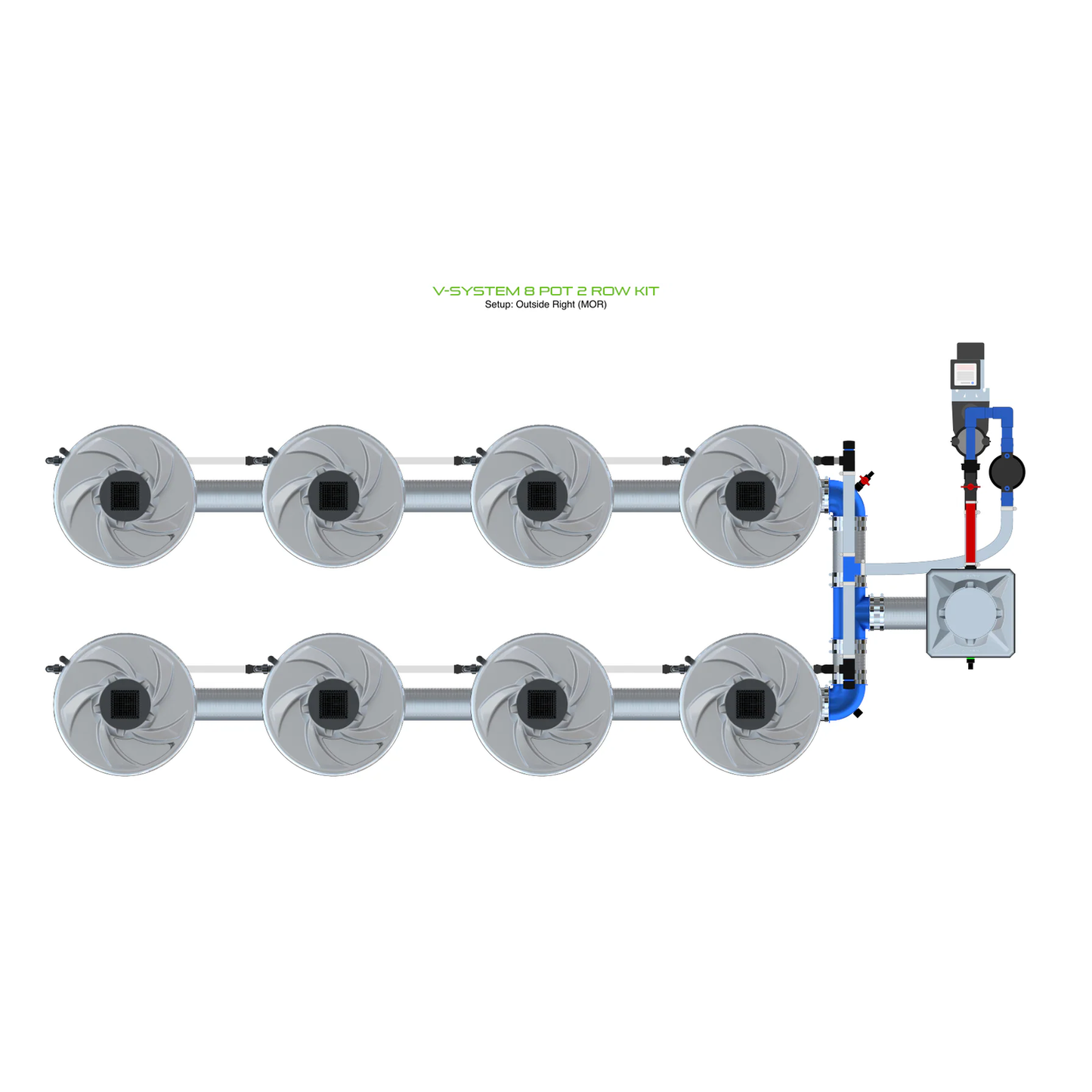 ALIEN Hydroponics V-SYSTEM 8 Pot 2 Row Kit - Midwest Grow LLC