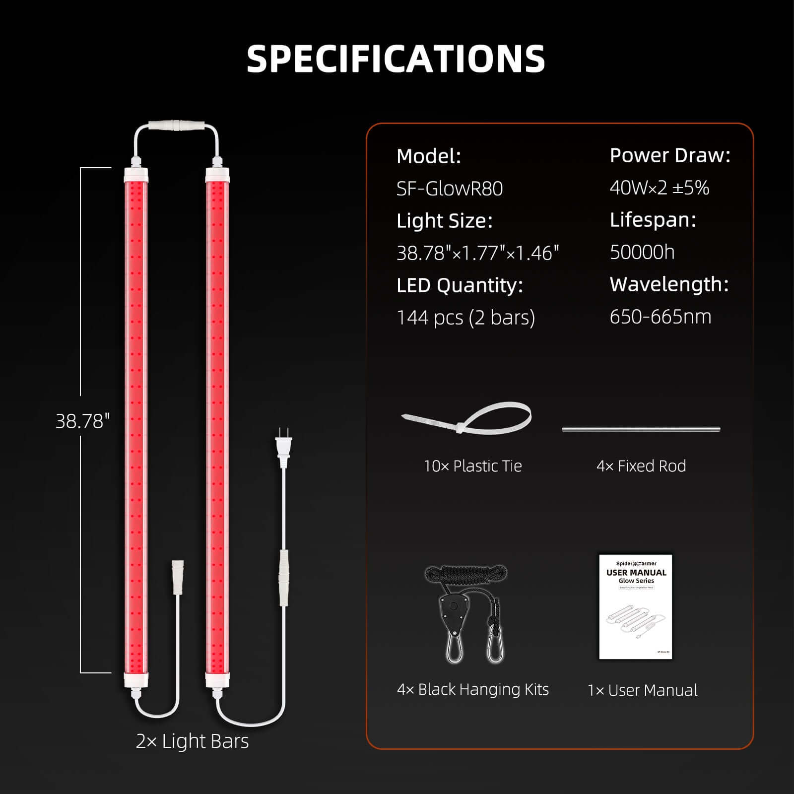 Spider Farmer GlowR80 80W 660nm Supplemental Deep Red LED Grow Light - Midwest Grow LLC