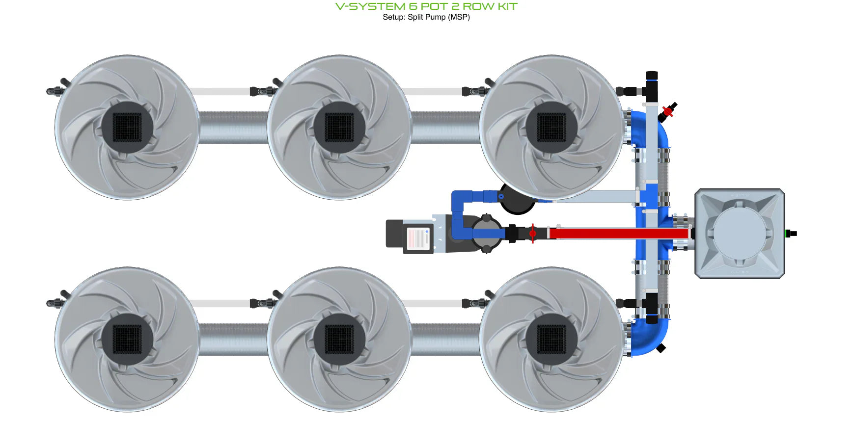 ALIEN Hydroponics V-SYSTEM 6 Pot 2 Row Kit - Midwest Grow LLC