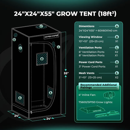 Mars Hydro TS 600 LED Grow Light + 2' x 2' Grow Tent + Inline Fan Combo with Speed Controller - Midwest Grow LLC