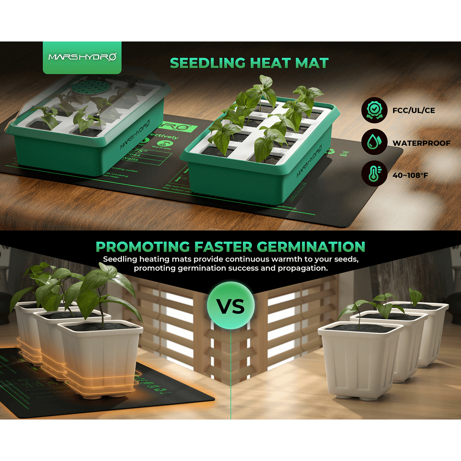 Mars Hydro 10'' x 20.75'' Seedling Heat Mat and Digital Thermostat Combo - Midwest Grow LLC