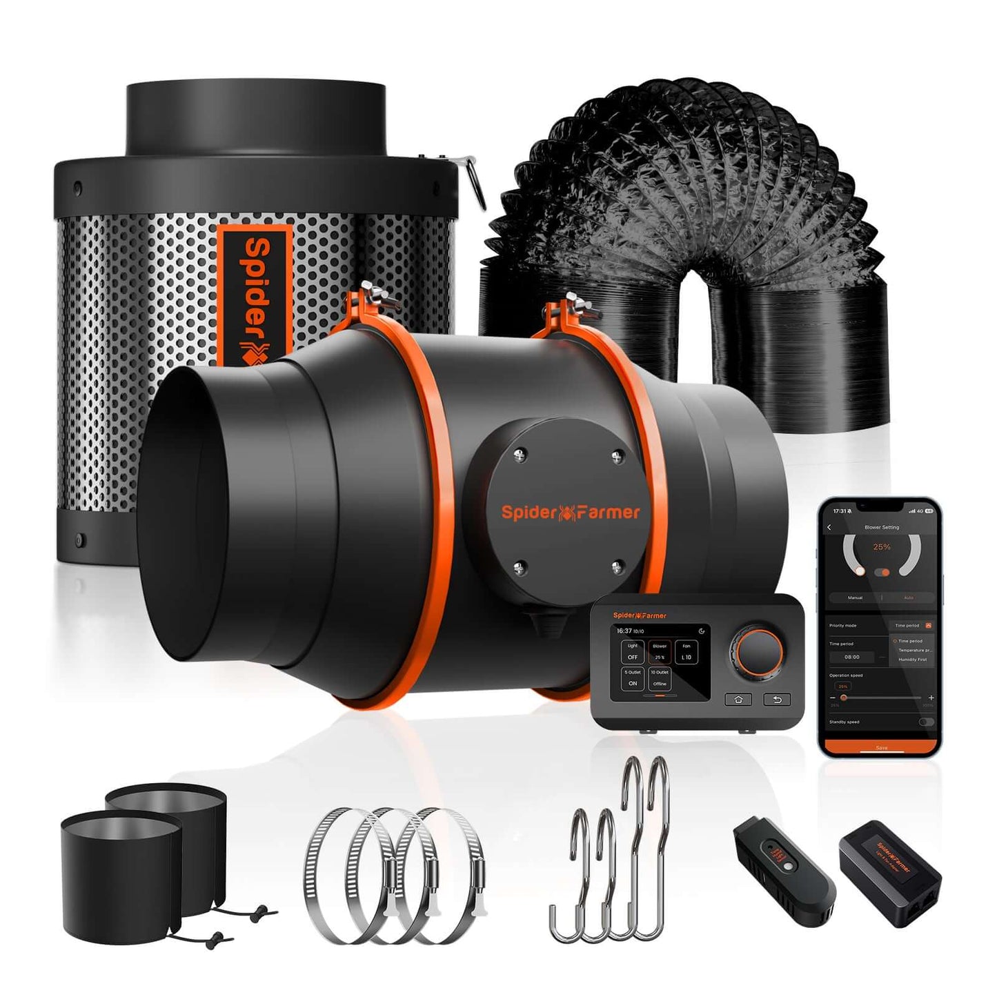Spider Farmer SE5000 LED Grow Light + 4' x 4' Grow Tent + 6" Inline Fan Combo with GGS Controller Kits + 6" Clip Fan - Midwest Grow LLC