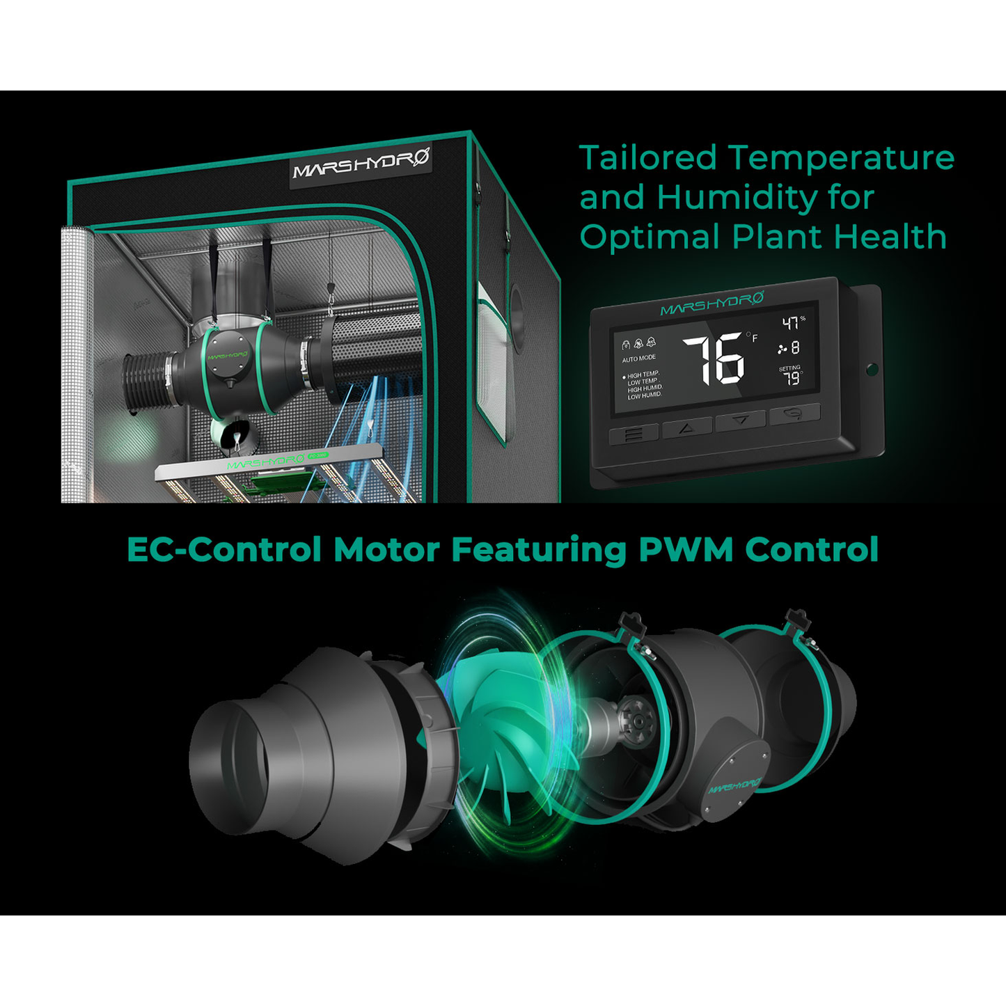 Mars Hydro 4" Inline Duct Fan and Carbon Filter Combo with Temperature and Humidity Controller - Midwest Grow LLC