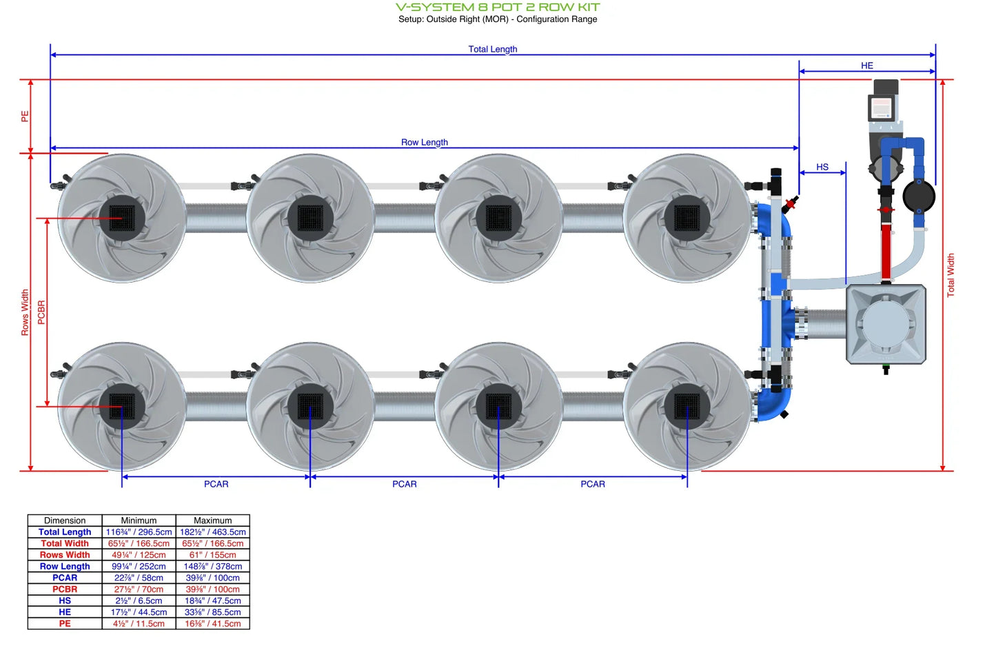 ALIEN Hydroponics V-SYSTEM 8 Pot 2 Row Kit - Midwest Grow LLC