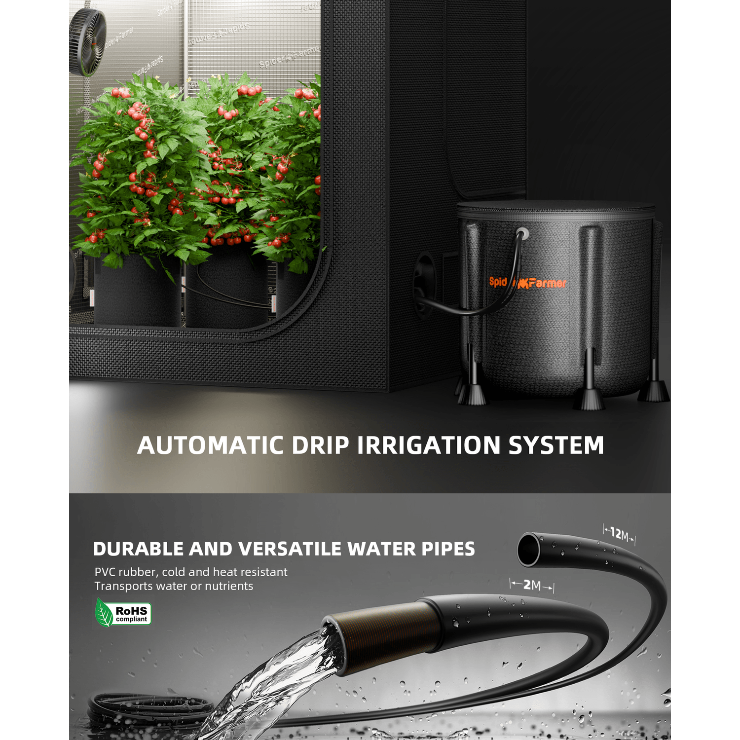 Spider Farmer Automatic Drip Irrigation System with Water Pump and 8 Drip Emitters - Midwest Grow LLC