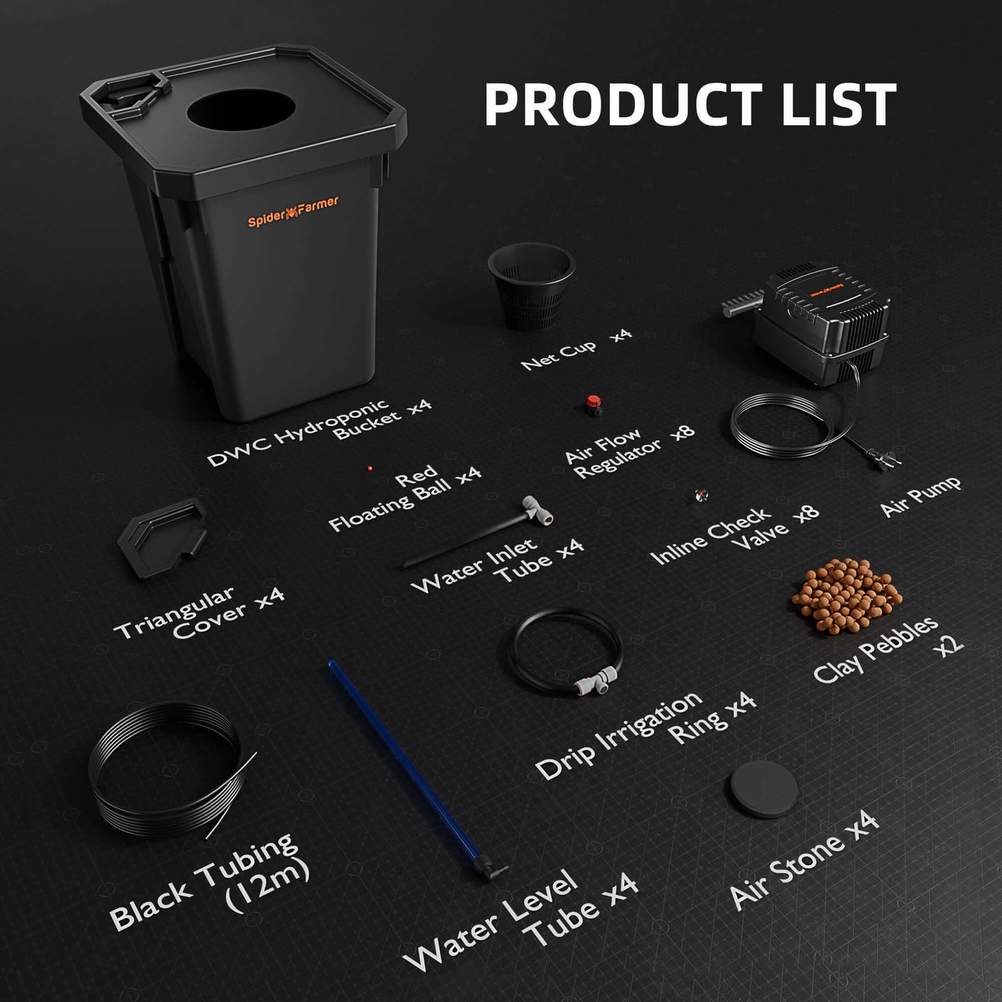 Spider Farmer Deep Water Culture Hydroponics Grow System with Top Drip Kit - 4 Bucket Kit - Midwest Grow LLC