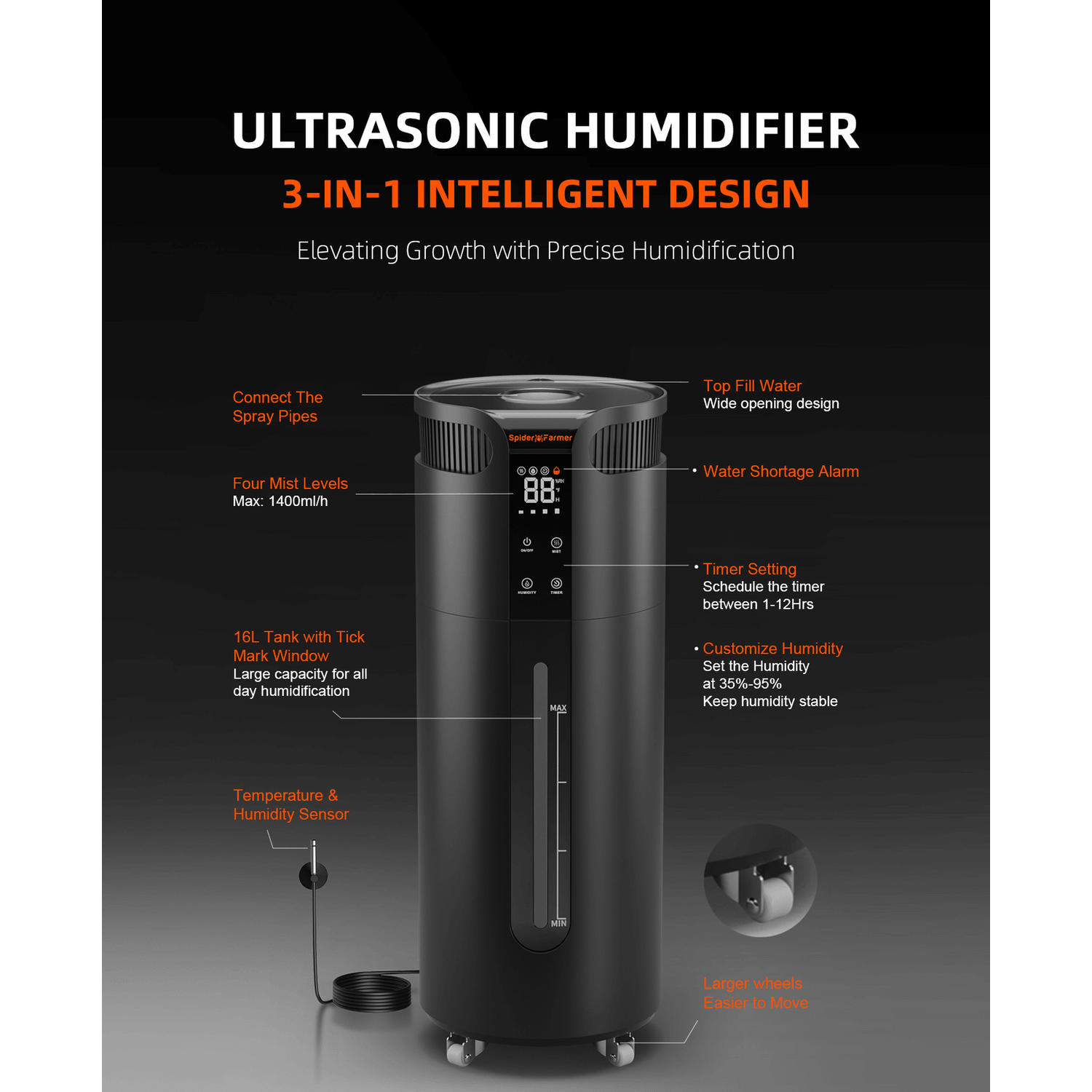 Spider Farmer Cool Mist Humidifier 16L - Midwest Grow LLC