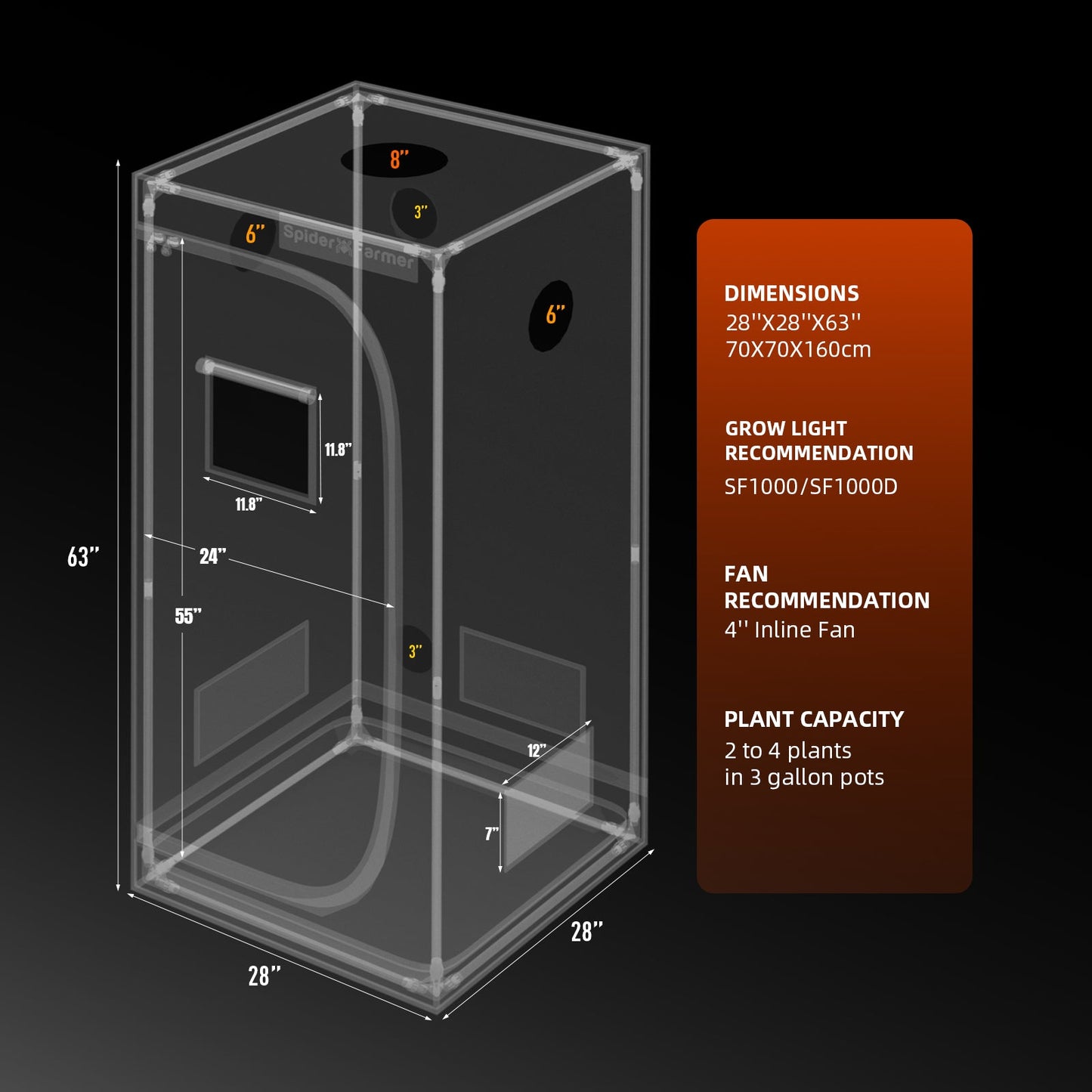 Spider Farmer SF1000 LED Grow Light + 2' x 2' Grow Tent + Inline Fan Combo with Temperature and Humidity Controller - Midwest Grow LLC
