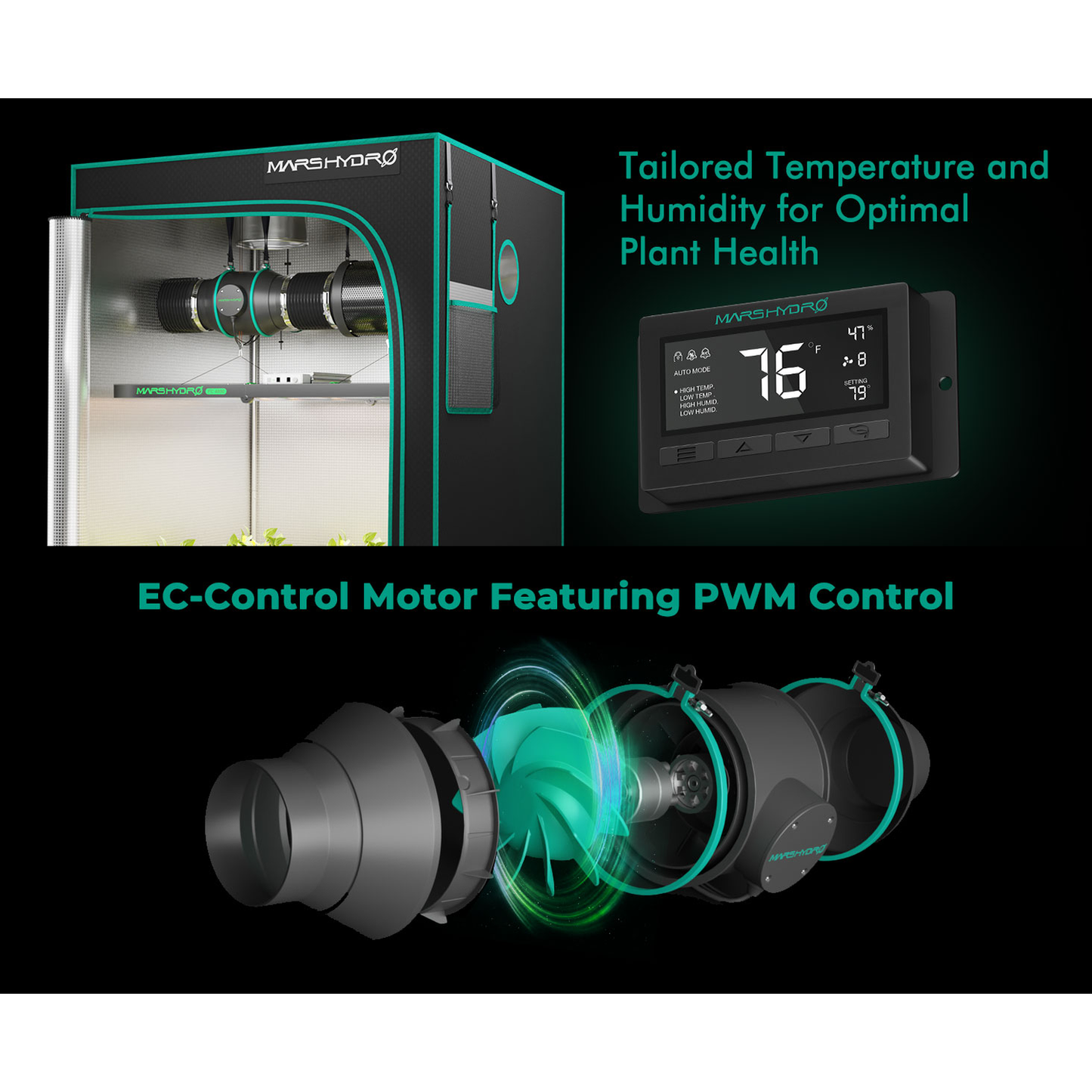 Mars Hydro 6" Inline Duct Fan and Carbon Filter Combo with Temperature and Humidity Controller - Midwest Grow LLC