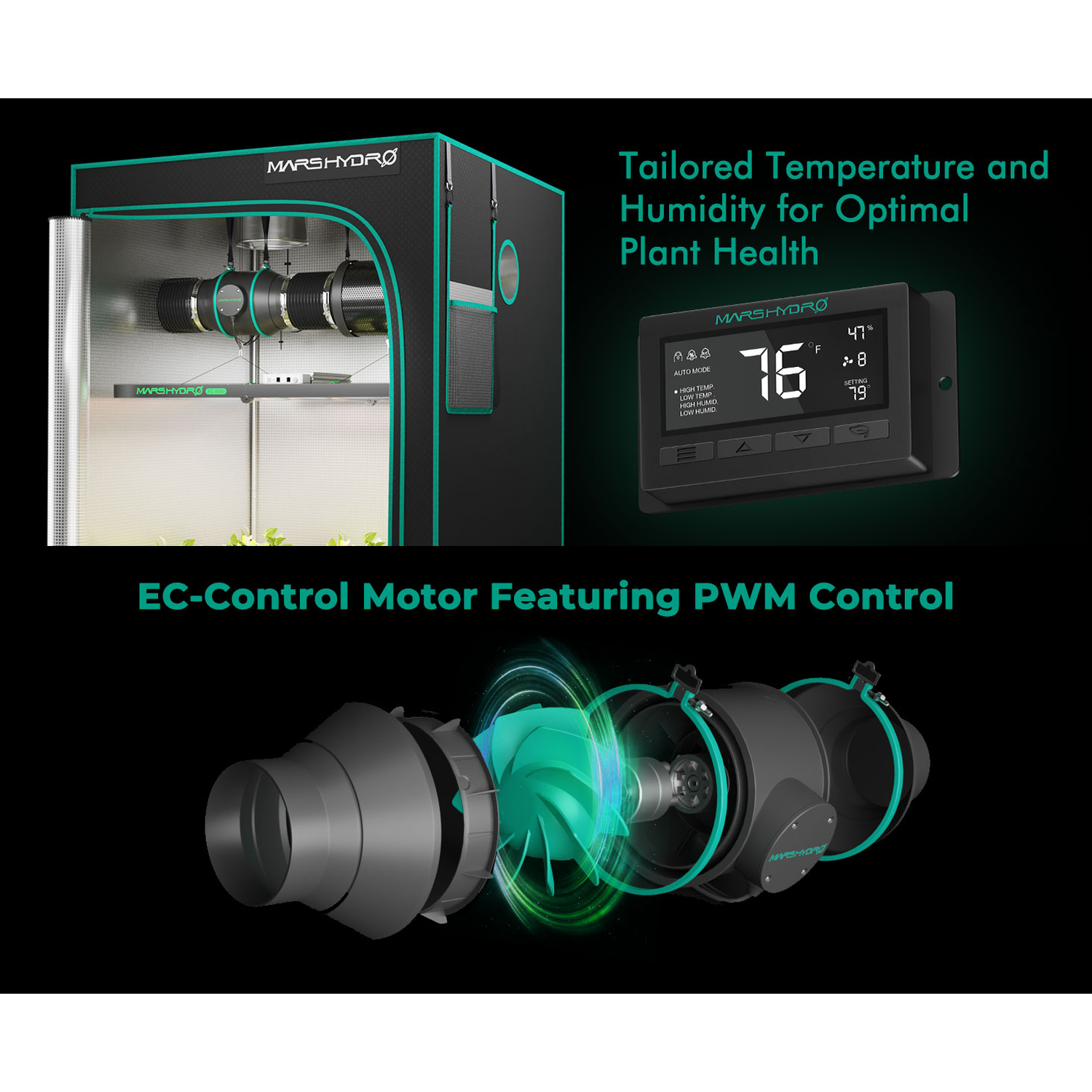 Mars Hydro 6" Inline Duct Fan and Carbon Filter Combo with Temperature and Humidity Controller - Midwest Grow LLC