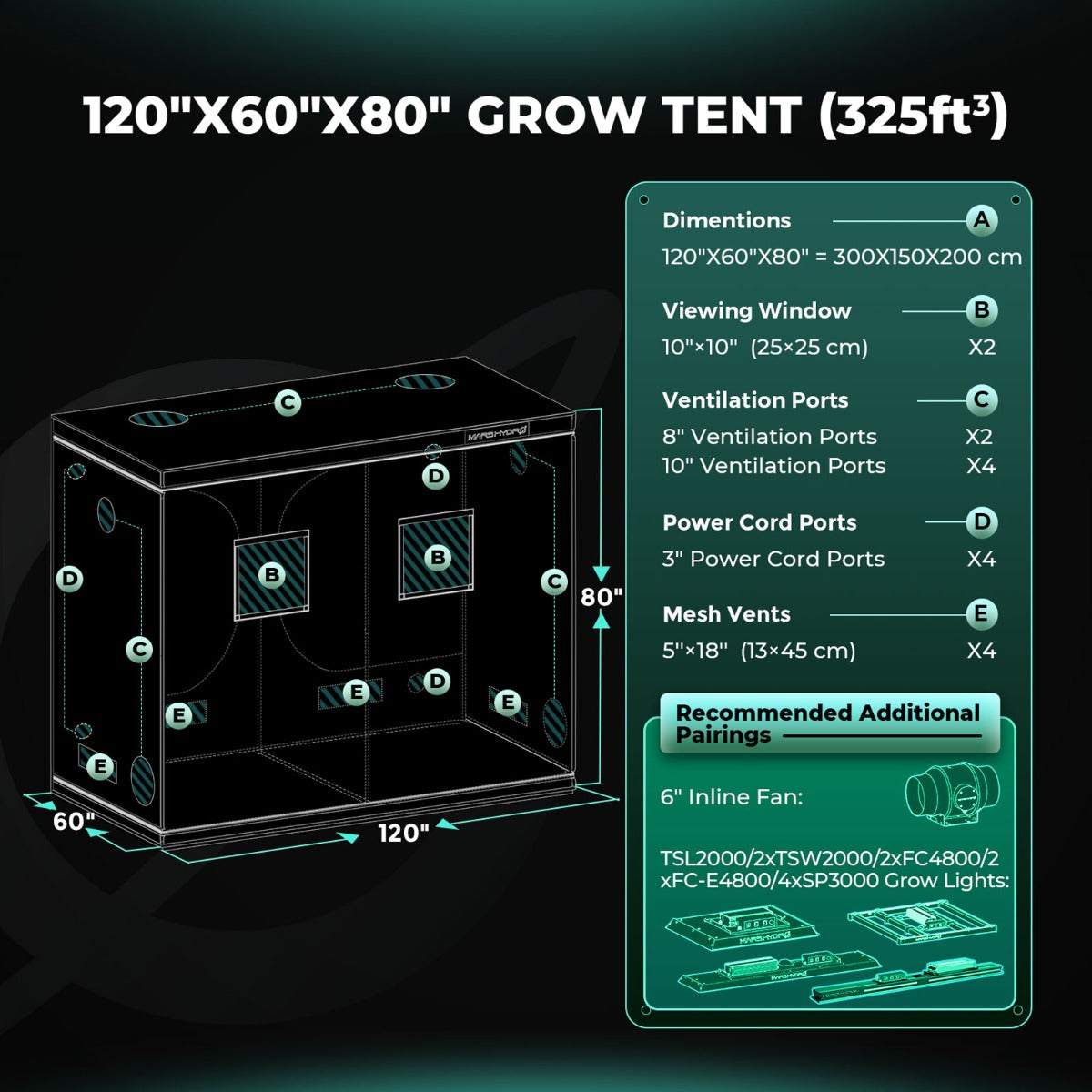Mars Hydro 5' x 10' x 6' 8" (150cm x 300cm x 200cm) Indoor Grow Tent - Midwest Grow LLC