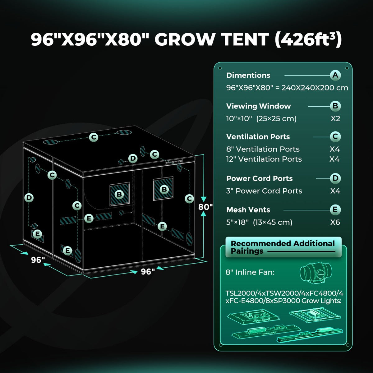 Mars Hydro 8' x 8' x 6' 8" (240cm x 240cm x 200cm) Indoor Grow Tent - Midwest Grow LLC