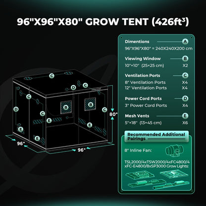 Mars Hydro 8' x 8' x 6' 8" (240cm x 240cm x 200cm) Indoor Grow Tent - Midwest Grow LLC