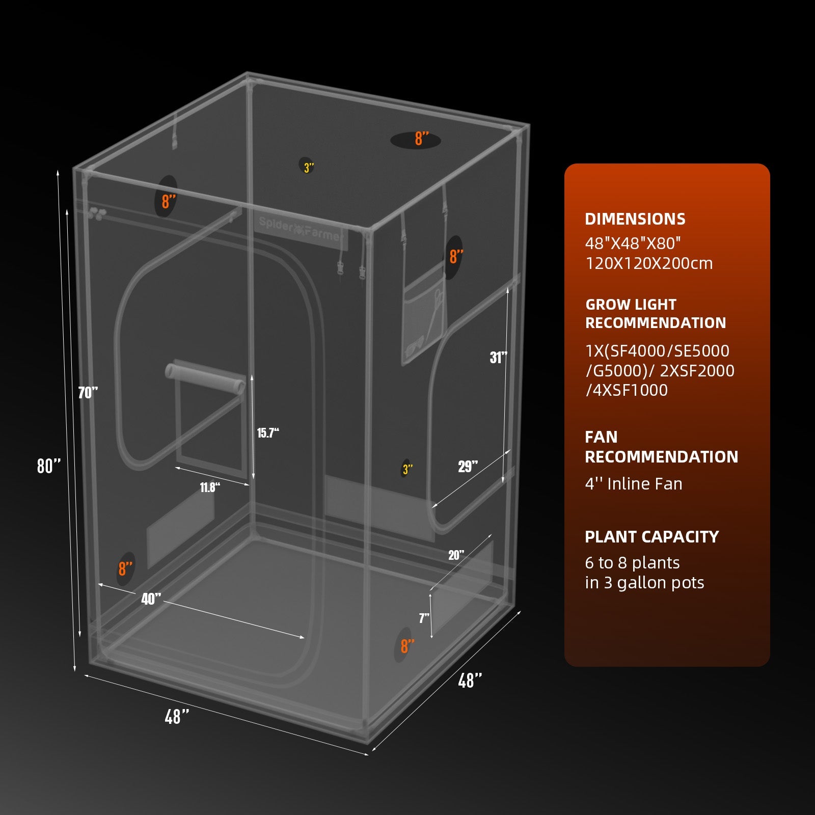 Spider Farmer 4' x 4' x 6' 8" (120 x 120 x 200 cm) Indoor Grow Tent - Midwest Grow LLC