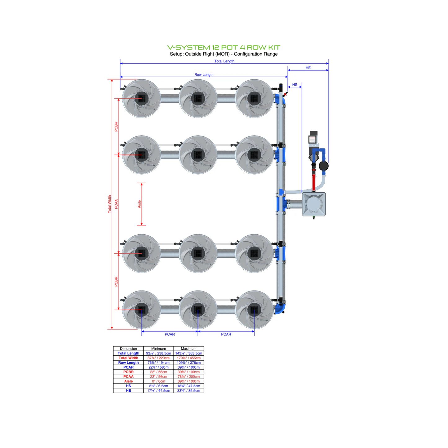 ALIEN Hydroponics V-SYSTEM 12 Pot 4 Row Kit