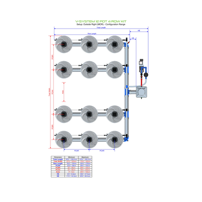 ALIEN Hydroponics V-SYSTEM 12 Pot 4 Row Kit