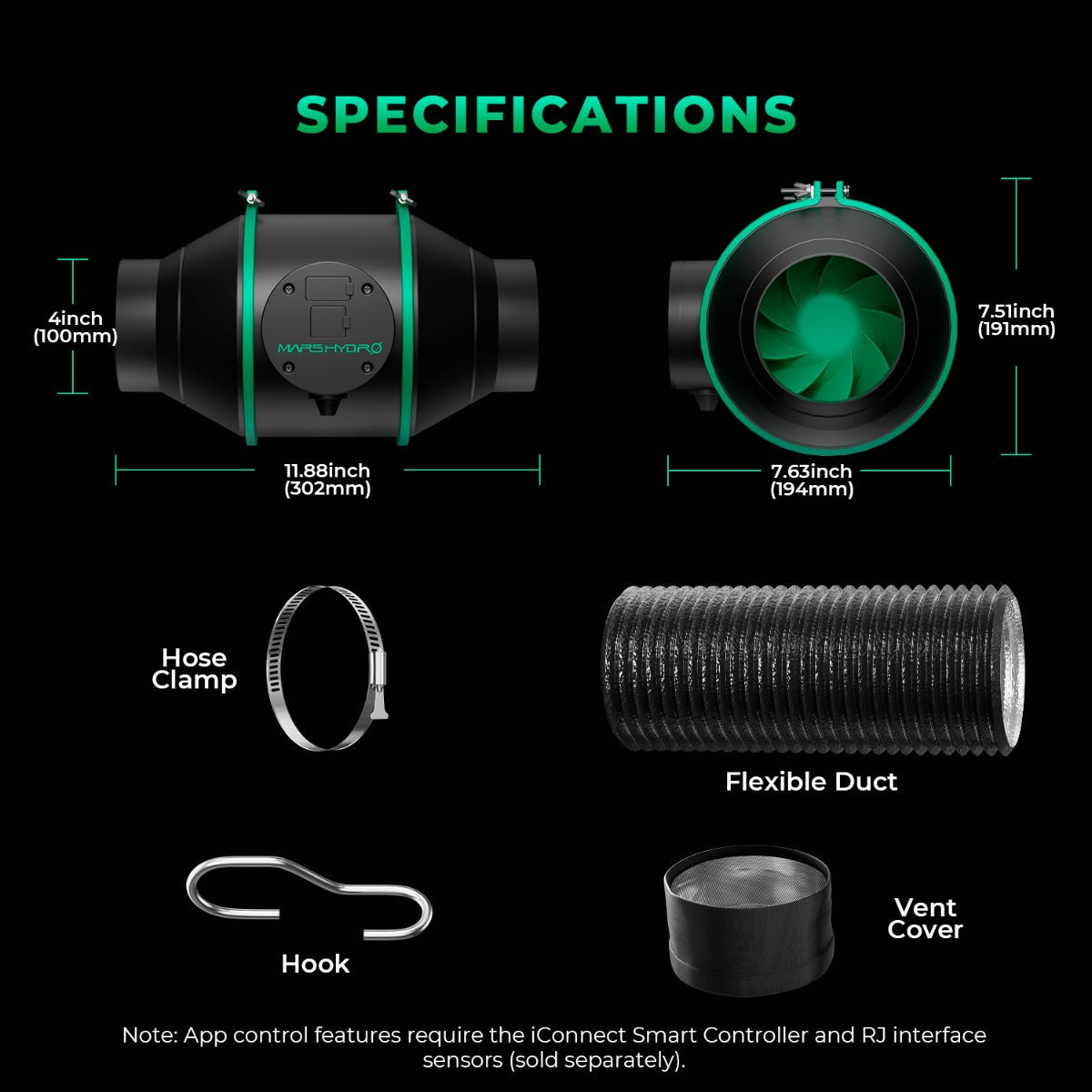 Mars Hydro iFresh 4" Smart Inline Duct Fan and Carbon Filter Combo - Midwest Grow LLC