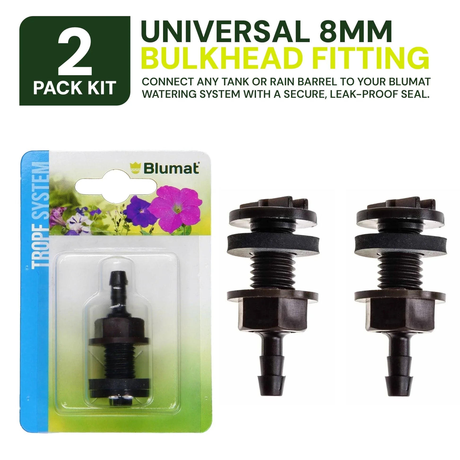 8mm BULKHEAD / Through-Hull Tank Connector - 2 Pack - Midwest Grow LLC