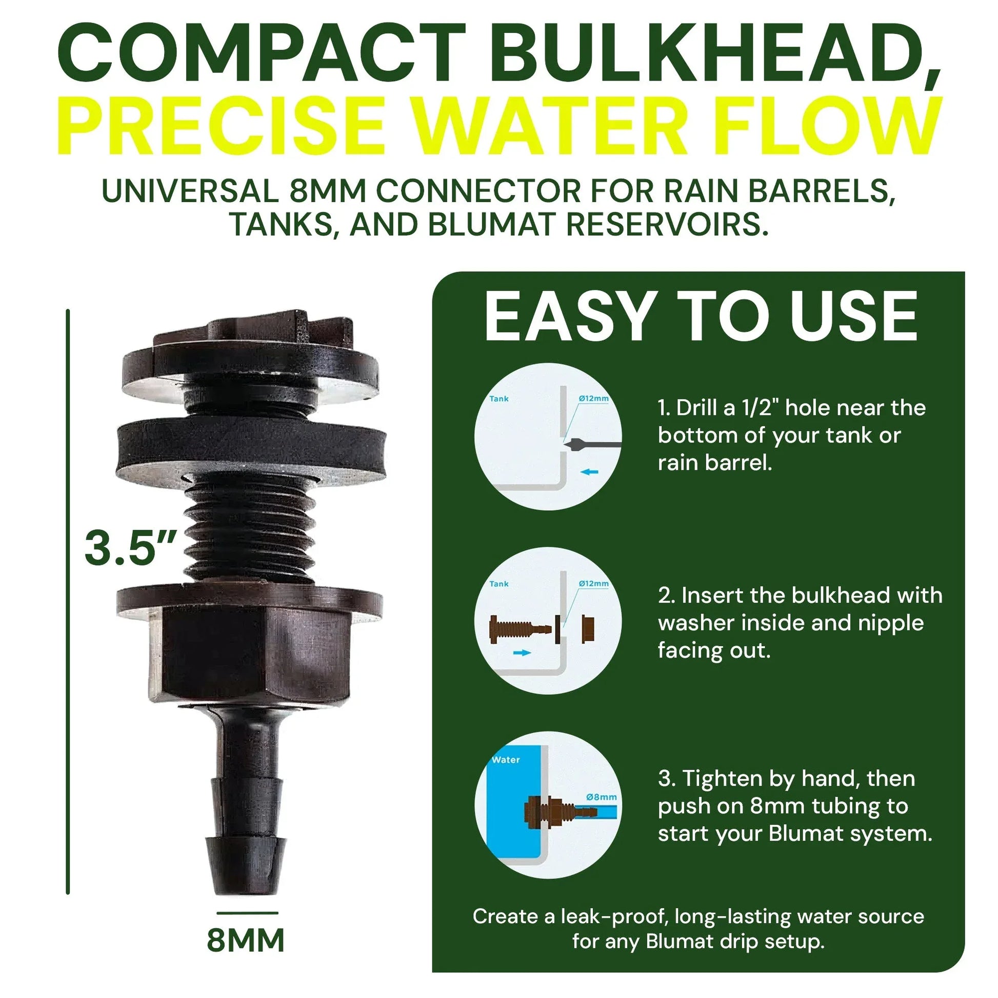 8mm BULKHEAD / Through-Hull Tank Connector - 2 Pack - Midwest Grow LLC