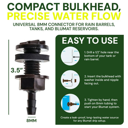 8mm BULKHEAD / Through-Hull Tank Connector - 2 Pack - Midwest Grow LLC
