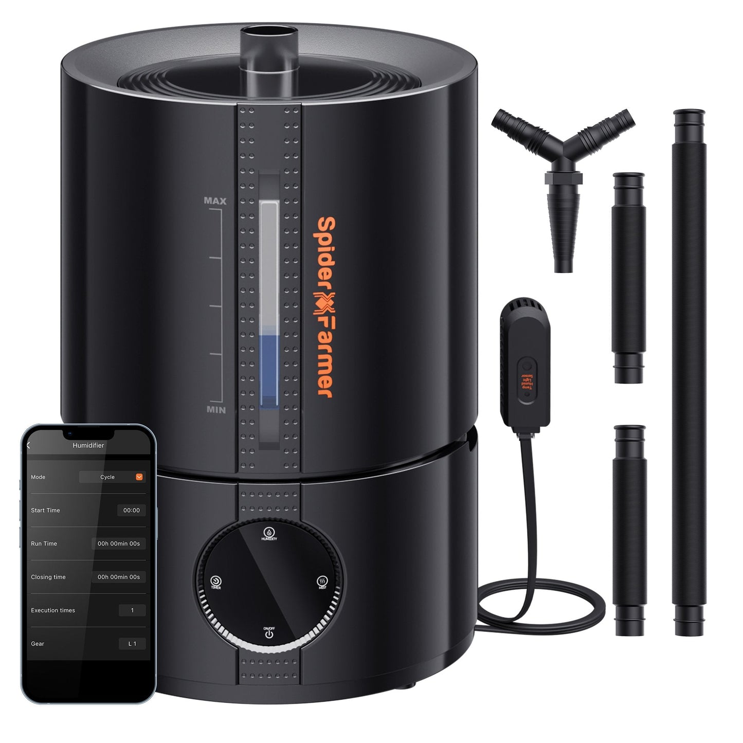 2025 New Version Spider Farmer® 5L Smart Cool Mist Humidifier with Temp & Humidity Sensor Smart APP Control Extendable Targeting Hose for Plants Indoor Grow Tent Room