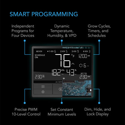 AC Infinity CONTROLLER 69 PRO, Independent Programs for Four Devices, Dynamic VPD, Temperature, Humidity, Scheduling, Cycles, Levels Control, Data App, Bluetooth + WiFi