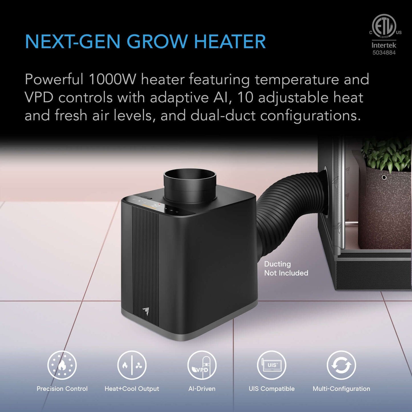 AC Infinity THERMOFORGE T7 Plant Heater 1000W w/ AI-Powered VPD Temp
