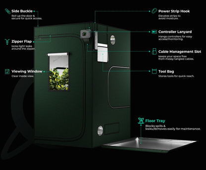 Mars Hydro 2x2 Grow Tent Pro 24" x 24" x 63" - 2000D Lightproof with High-Reflective Mylar & Large Viewing Window