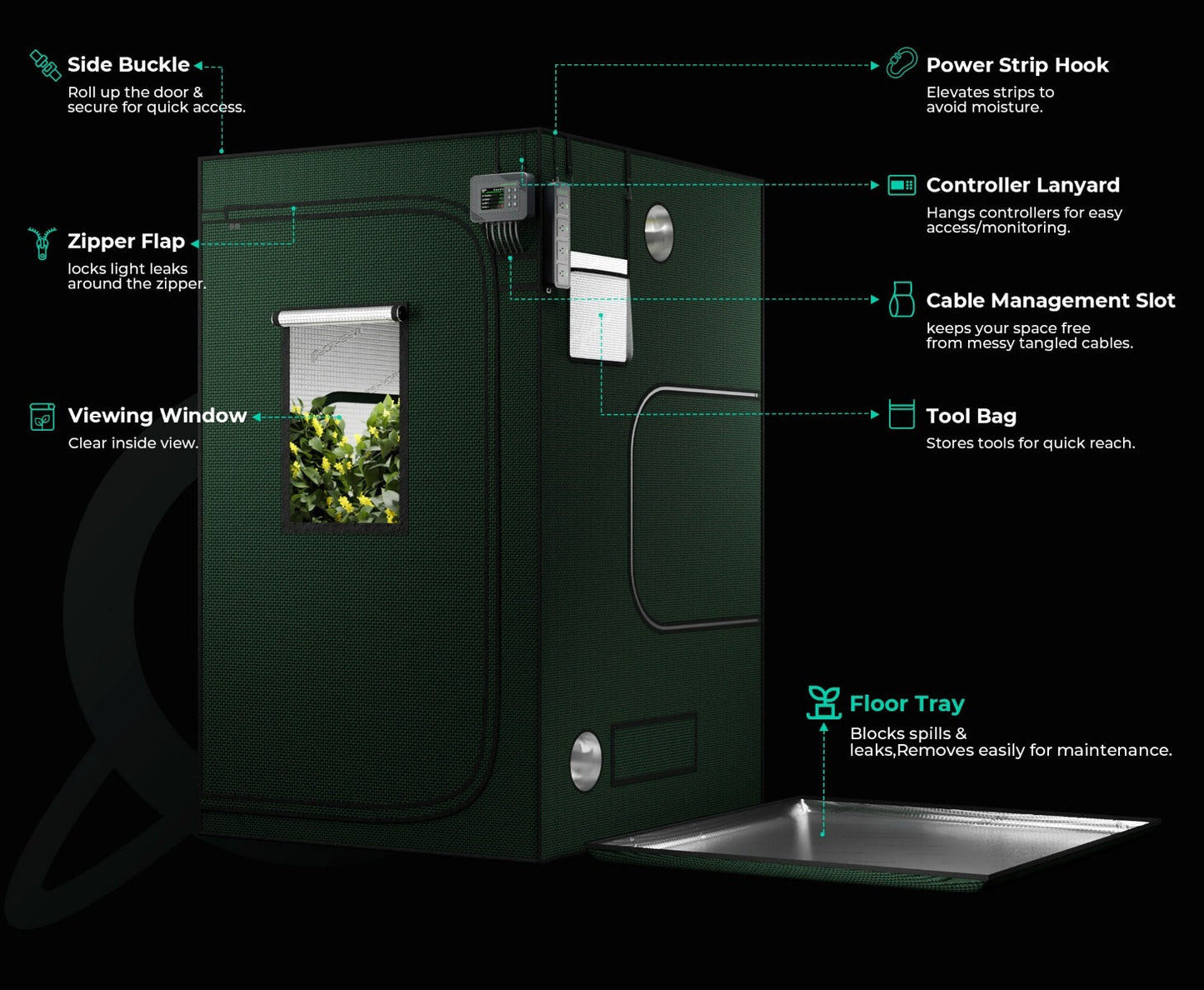 Mars Hydro 2x4 Grow Tent Pro 24" x 48" x 71" - 2000D Lightproof with High-Reflective Mylar & Large Viewing Window