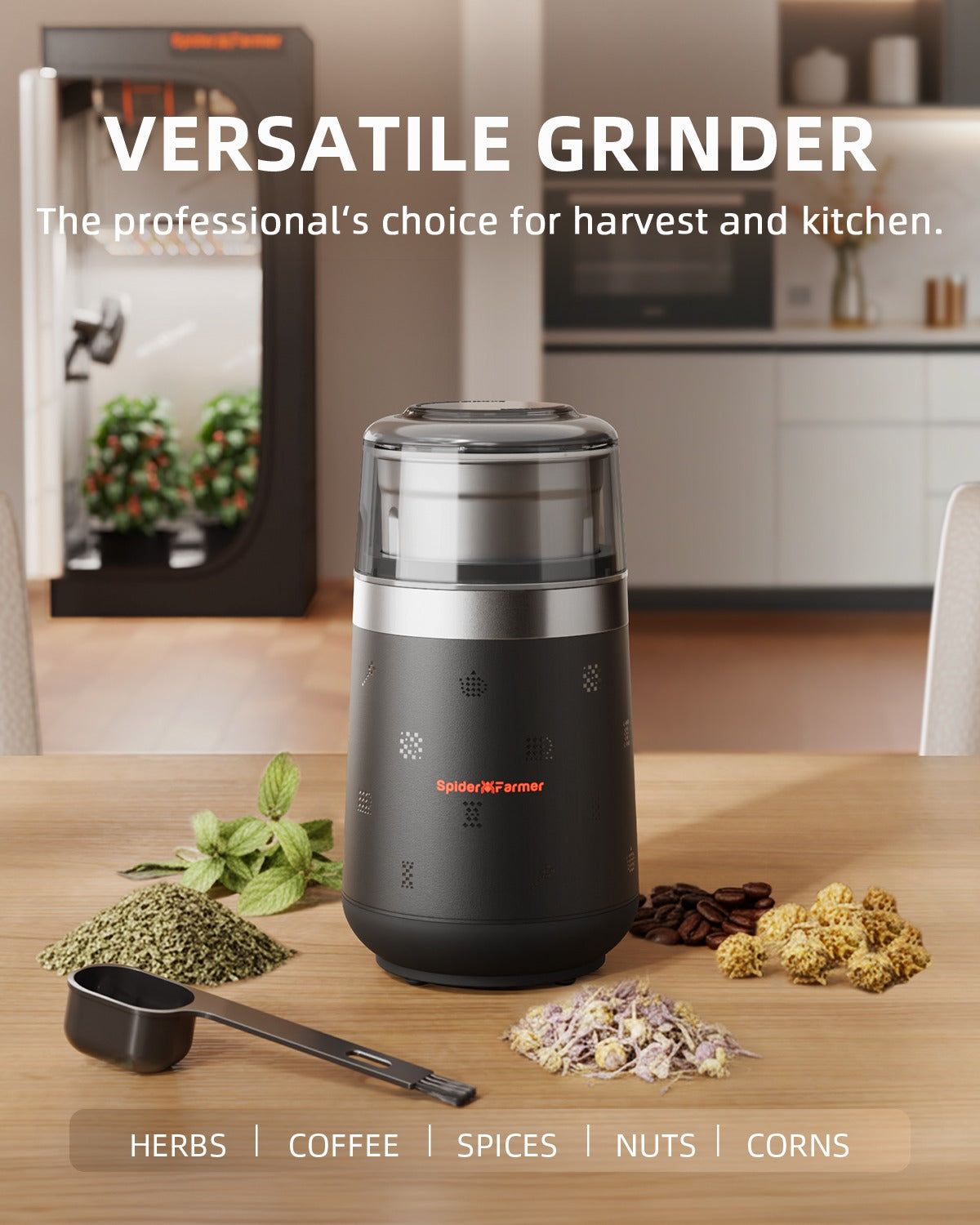 Spider Farmer Electric Herb & Spice Grinder with Removable Stainless Steel Bowl