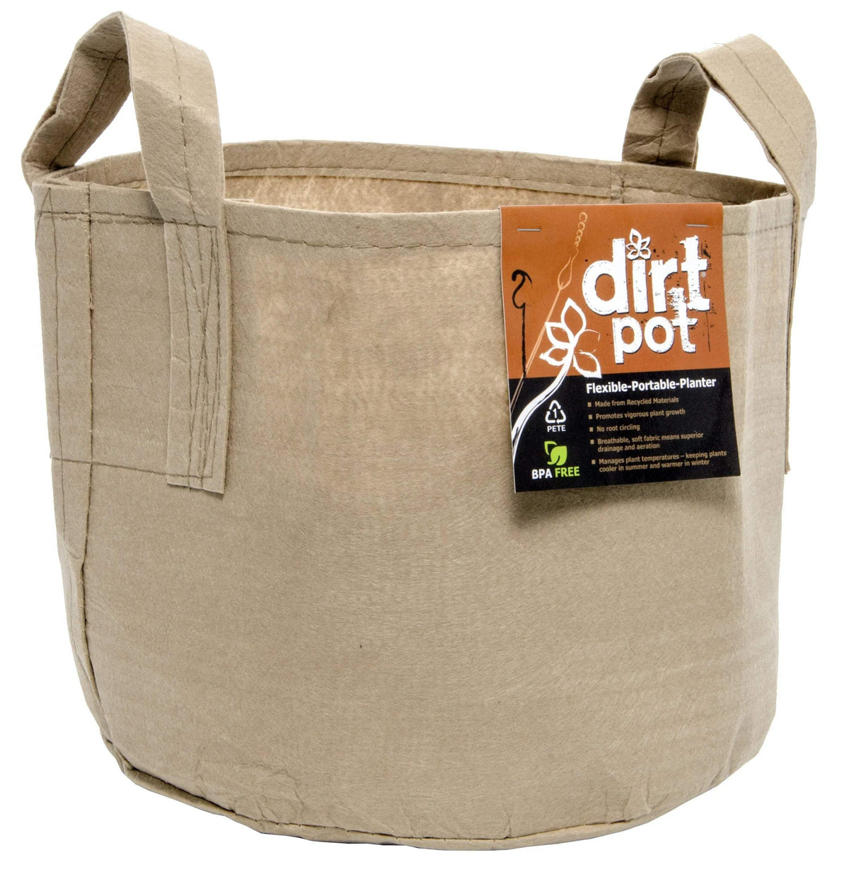 Dirt Pot Flexible Portable Planter, Tan, 5 gal, with handles - Midwest Grow LLC